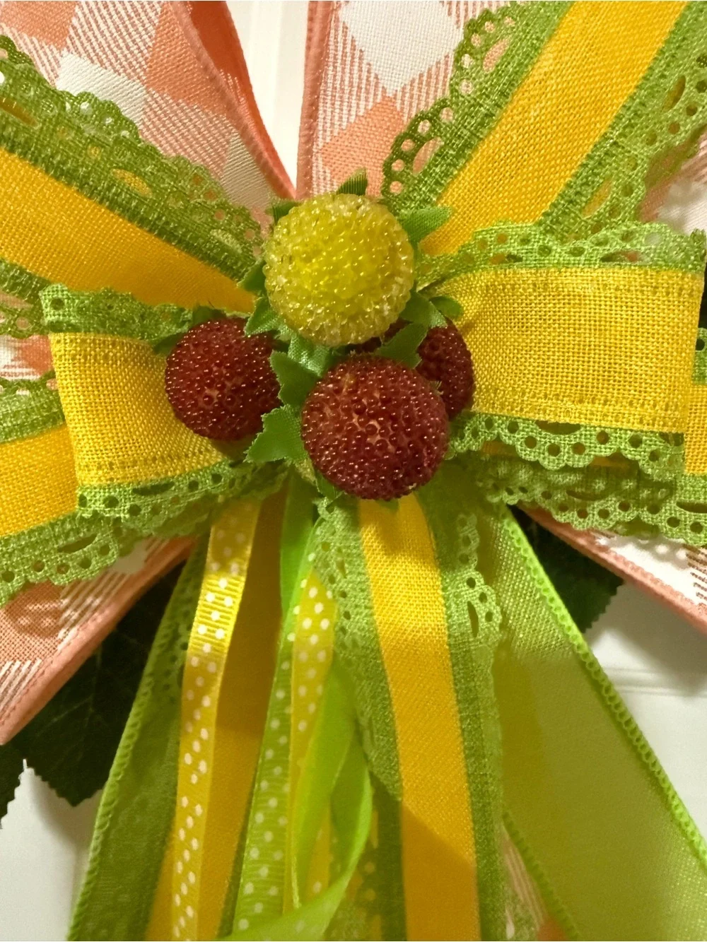 Peach & Green Spring Floral Wreath with Ribbon Bow
